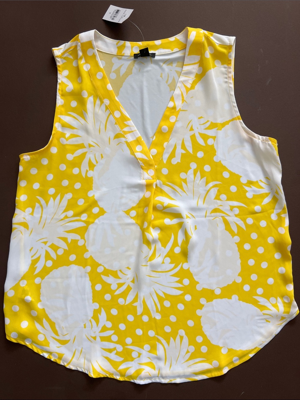 Ann Taylor Sleeveless V-Neck Pineapple Print Tank Top